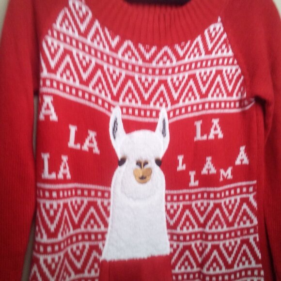 Holiday Time Christmas Sweater S 4-6 Llama Long Sleeve Red - Picture 7 of 13